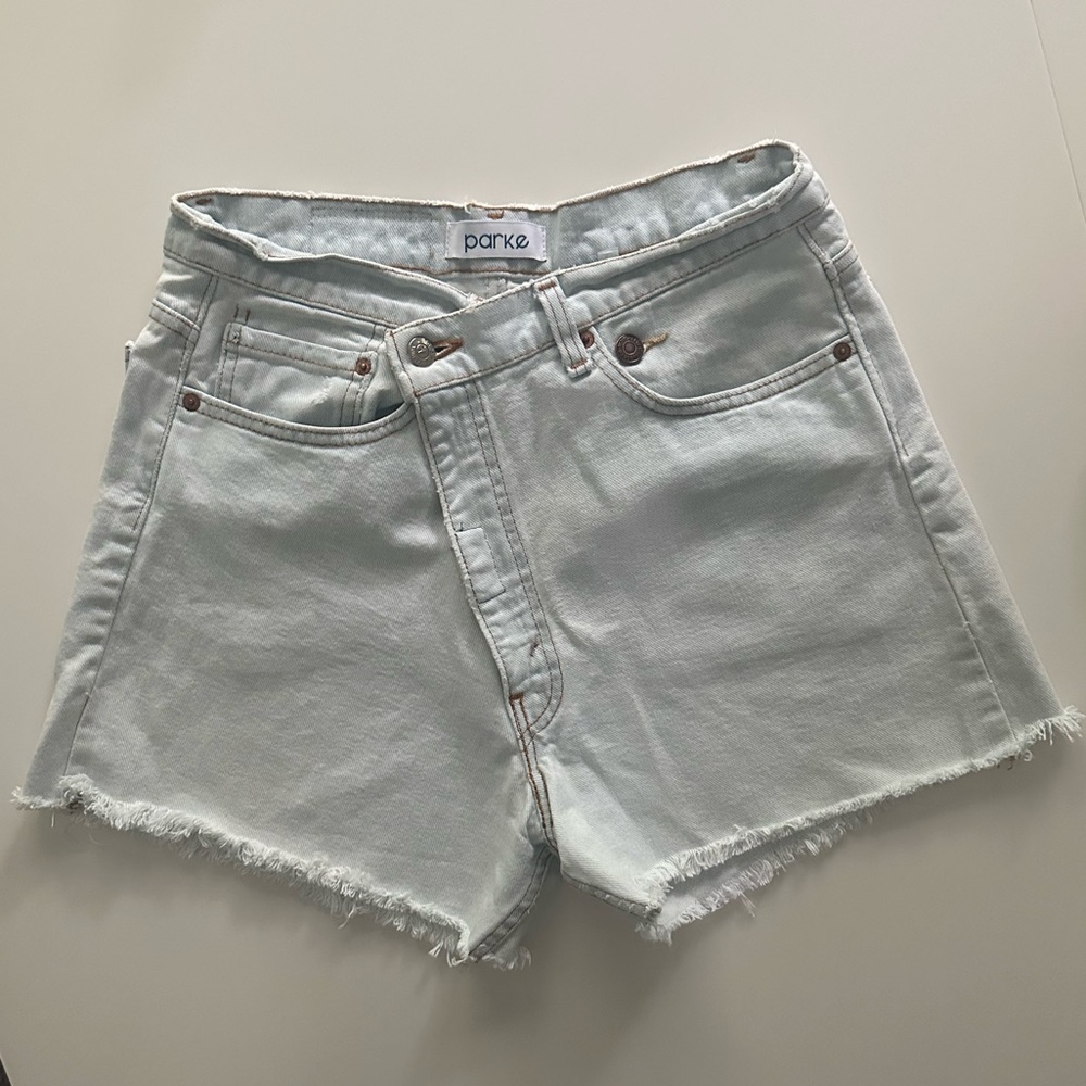Parke Bleached Crossover Shorties Vintage Denim Small NWT